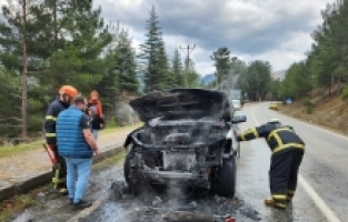 Adana'da seyir halinde alev alan cip yandı