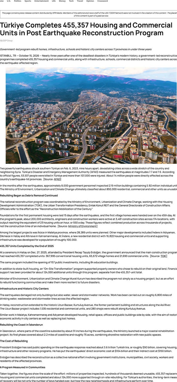 Asrın İnşa Seferberliği ABD Basının Gündeminde